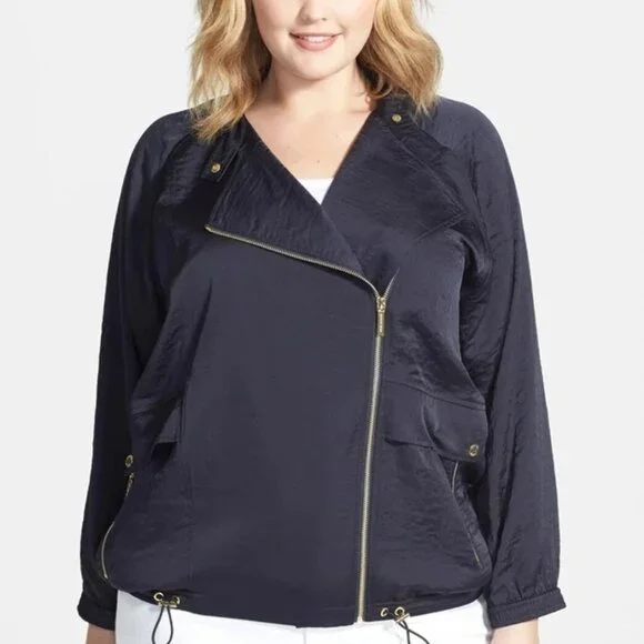 MICHAEL KORS Asymmetrical Oversized Zipper Front NAVY Jacket ( LARGE ) NWT $160 - Picture 4 of 5